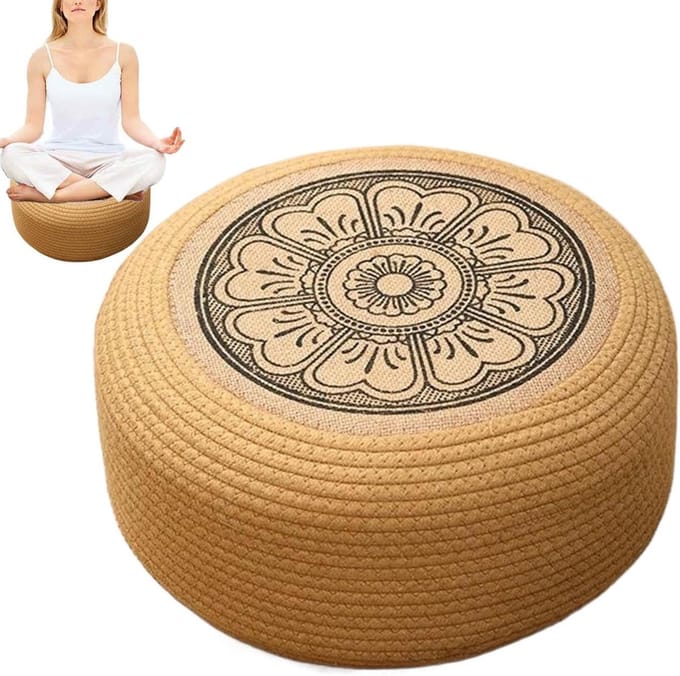 Rotan poef - Zitkussen buiten - Ontspanning op terras - Waterdichte constructie - 40 cm diameter - Zwart