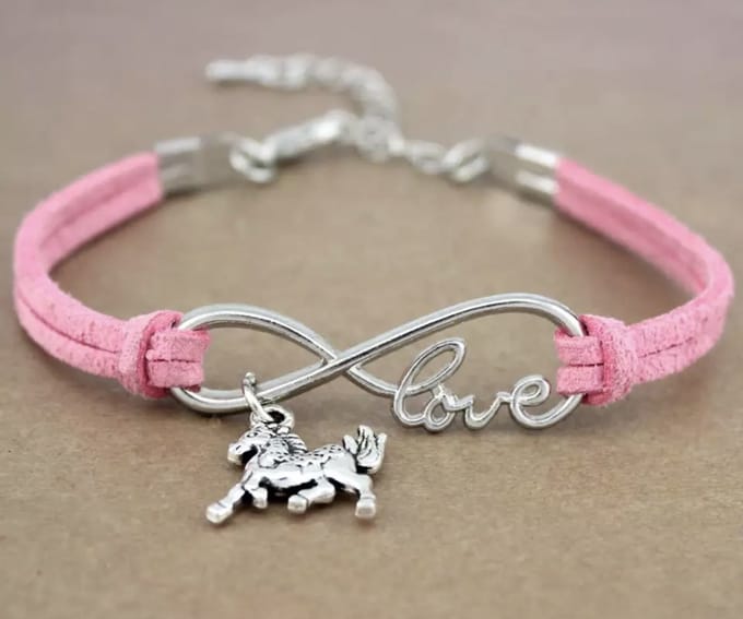 12Getit Armbandje roze met paarden hangertje