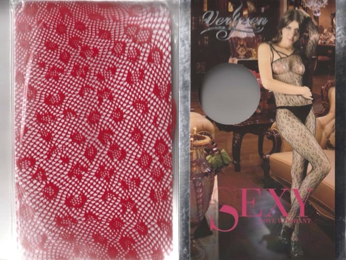 Rode fishnet bodystocking met geweven luipaard print