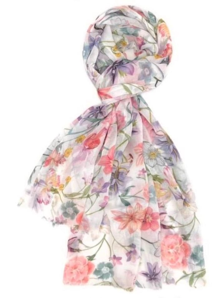 Lange Dunne Sjaal - Print - (33775#) - Wit/Ecru