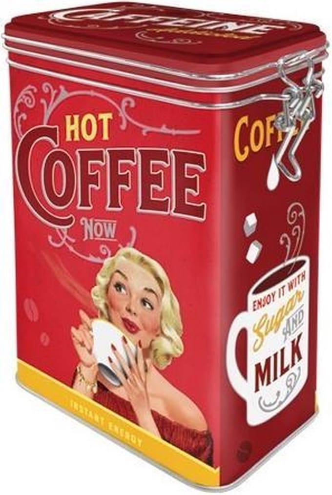 Koffieblik - Hot Coffee Now 11 x 8 x 18 cm