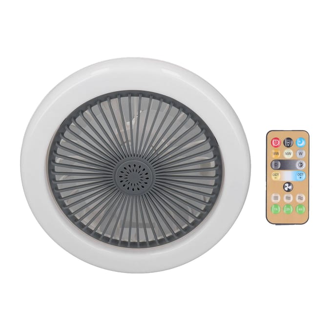 Kleine Plafondventilator met Licht Afstandsbediening E27 Lamphouder Ventilator Verstelbare Snelheid Gesloten Ventilator 85‑265V gray