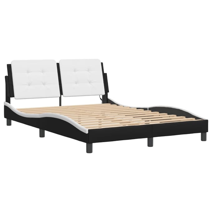 vidaXL - Bedframe - met - LED - zonder - matras - "Zadar" - zwart - en - wit - 140x190 - cm