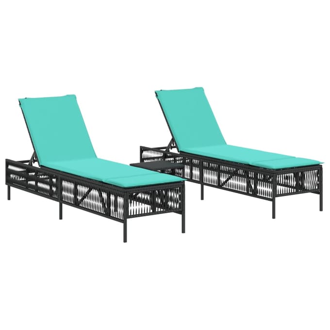 vidaXL - Ligstoelen - 2 - stuks - met - tafel - Zwart - Poly - Rotan