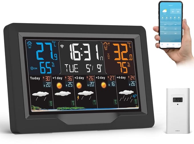 Weerstation Binnen en Buiten - Met Buitensensor - Weermeter Draadloos - Klimaatmeting