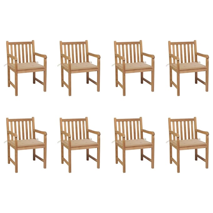 vidaXL - Tuinstoelen - 8 - st - met - beige - kussens - massief - teakhout