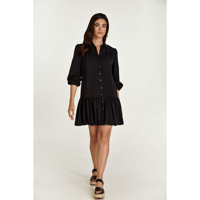 Zwarte Tencel jurk met knopen
