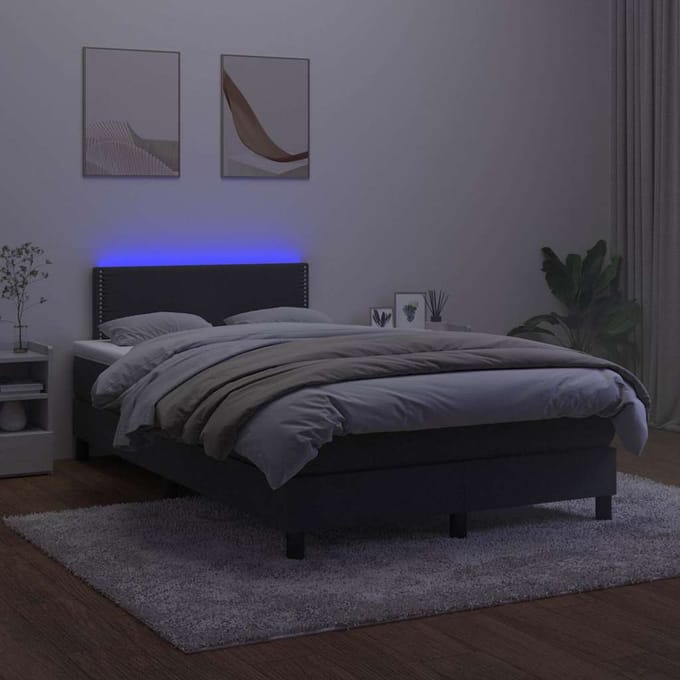 vidaXL - Boxspring - met - matras - en - LED - fluweel - zwart - 120x200 - cm