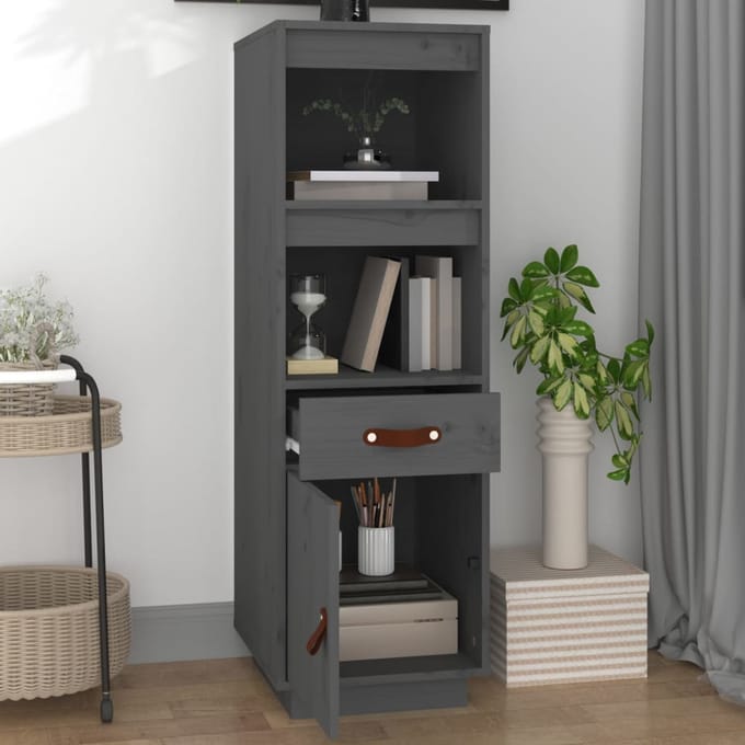 vidaXL - Hoge - kast - 34x40x108,5 - cm - massief - grenenhout - grijs