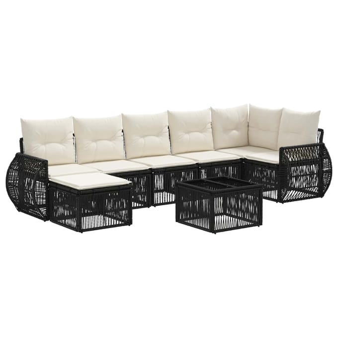 vidaXL - Tuinbank - Set - 8 - st - Zwart - en - Crème - Wit - poly - rattan