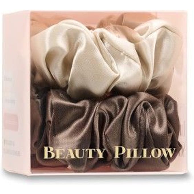 Beauty Pillow Luxury Silk Scrunchies Champagne & Brown 2st