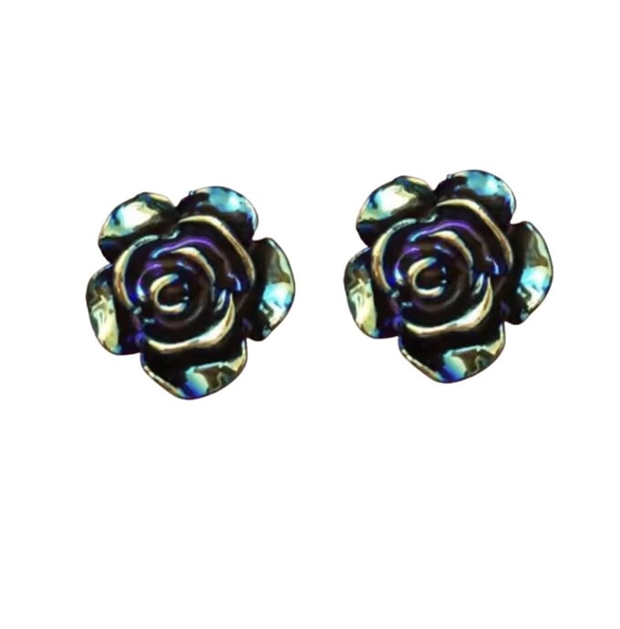 Magneet oorbellen bloem olie blauw 9 mm