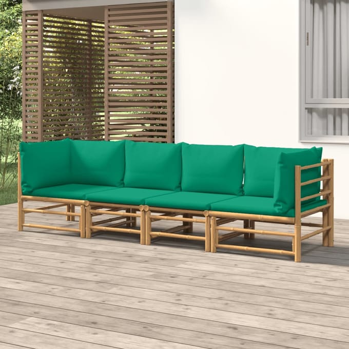 vidaXL - 4-delige - Loungeset - met - kussens - bamboe - groen