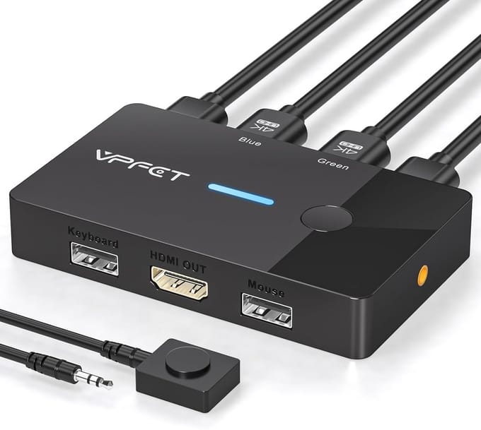 HDMI KVM Switch 2 PC 1 Monitor 4K @ 60Hz USB 2.0 Plug & Play