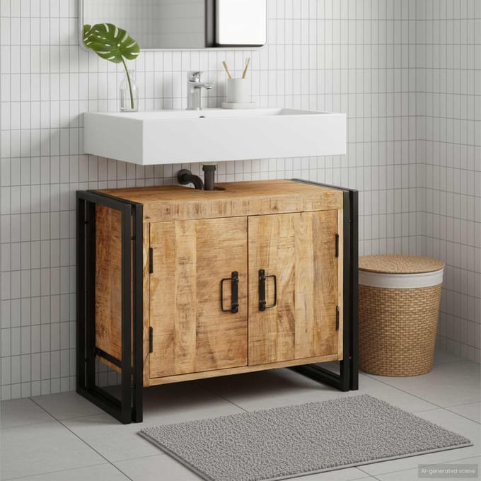 vidaXL - Wastafelkast - met - plank - Bruin - 71 - x - 33 - x - 58 - cm - Massief - Mango - Hout