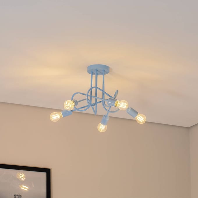 HELAM Plafondlamp Oxford, lichtblauw, Ø 47 cm, metaal, 5-lamps