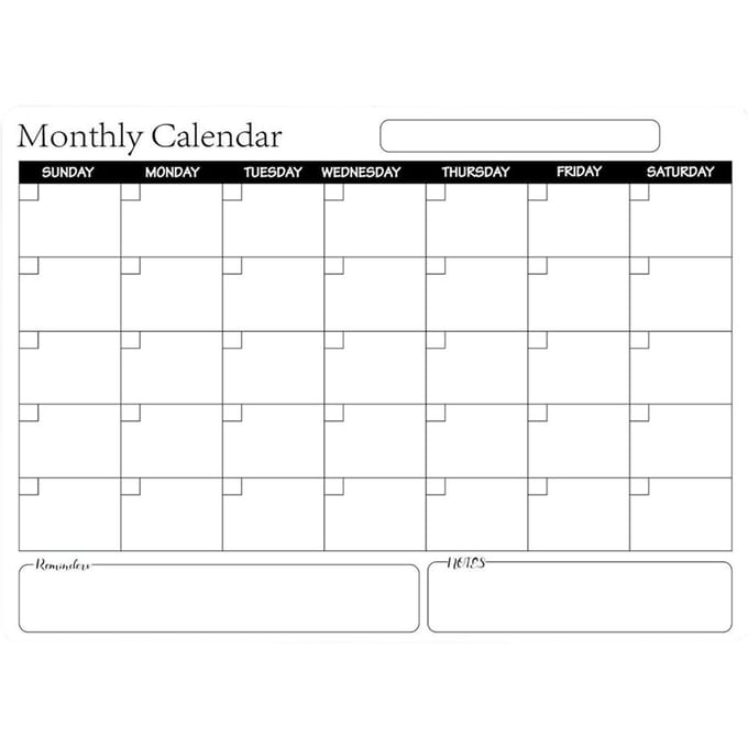 Herschrijfbaar Magnetisch Whiteboard Koelkast Kalender Memobord Maandplanner black