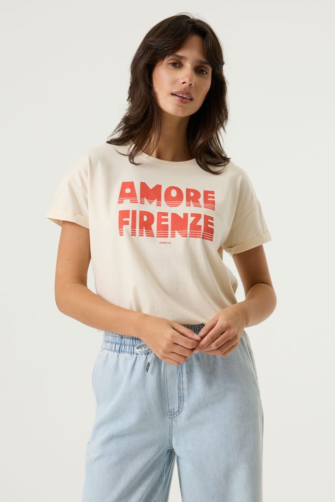 GARCIA Dames Tekst Print T-shirt Wit Korte mouw