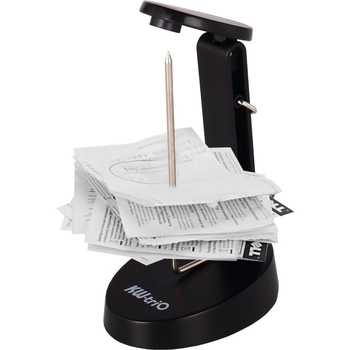 KW-trio Bureaubonhouder Spike Stick met haak Veiligheidsbeschermhoes Design Check Spindel Rekening zwart