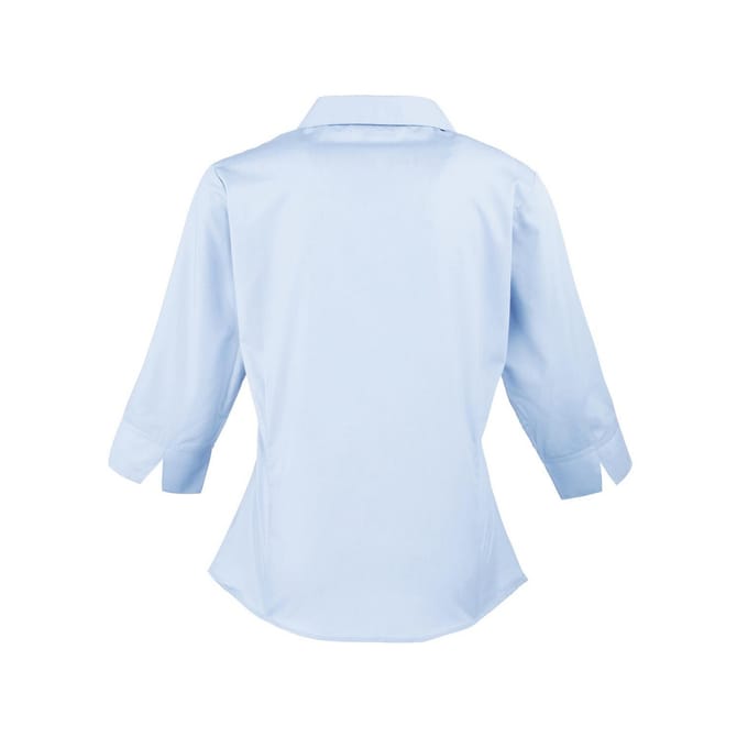 Premier Dames/Dames Poplin 3/4 Mouw Shirt (Lichtblauw)