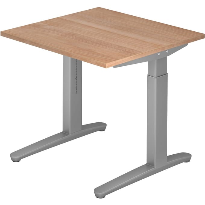 Bureautafel TOPAS LINE, handmatig in hoogte verstelbaar, B 800 mm, notenboom/zilver/zilver
