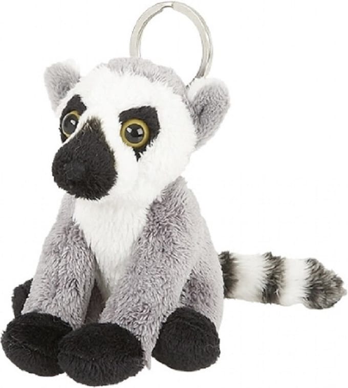 Ravensden ringstaartmaki sleutelhanger - grijs - pluche - 10 cm - knuffel - apen
