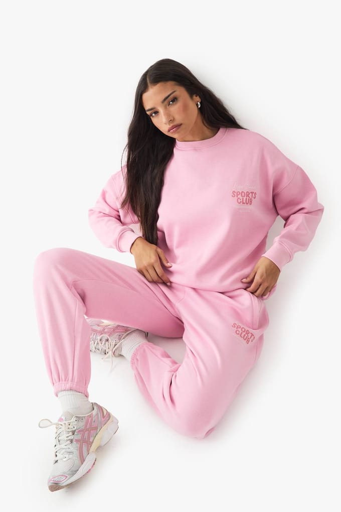 boohoo Dames DSGN Studio Sports Bubble Slogan Oversized Jogger | Pink | Maat: XS