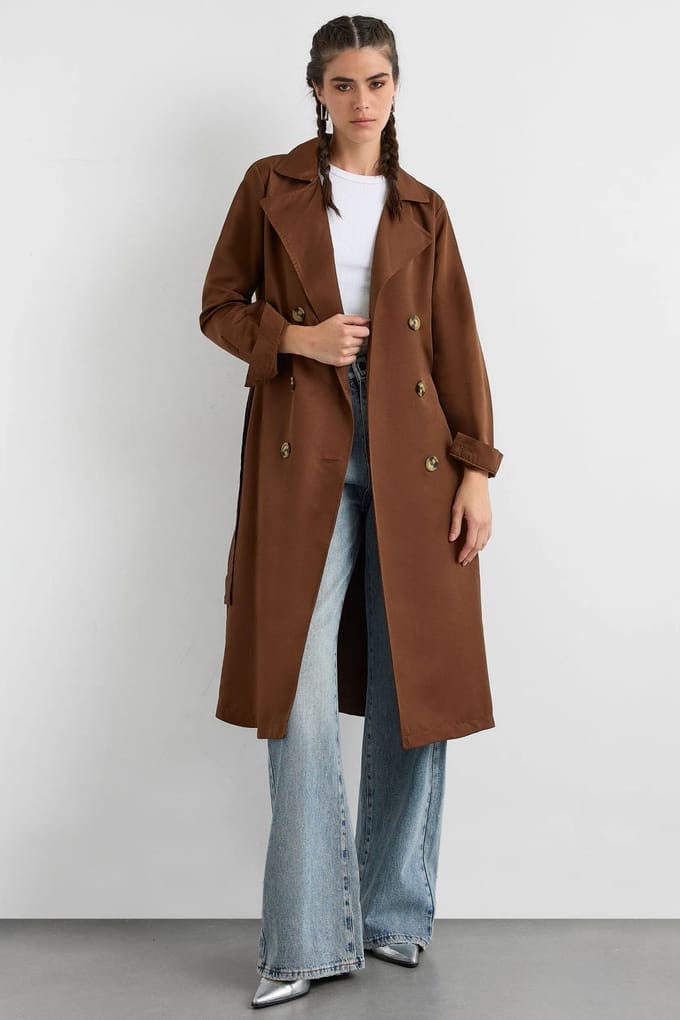 Dubbelzijdig Gordijn Trenchcoat met Ceintuur