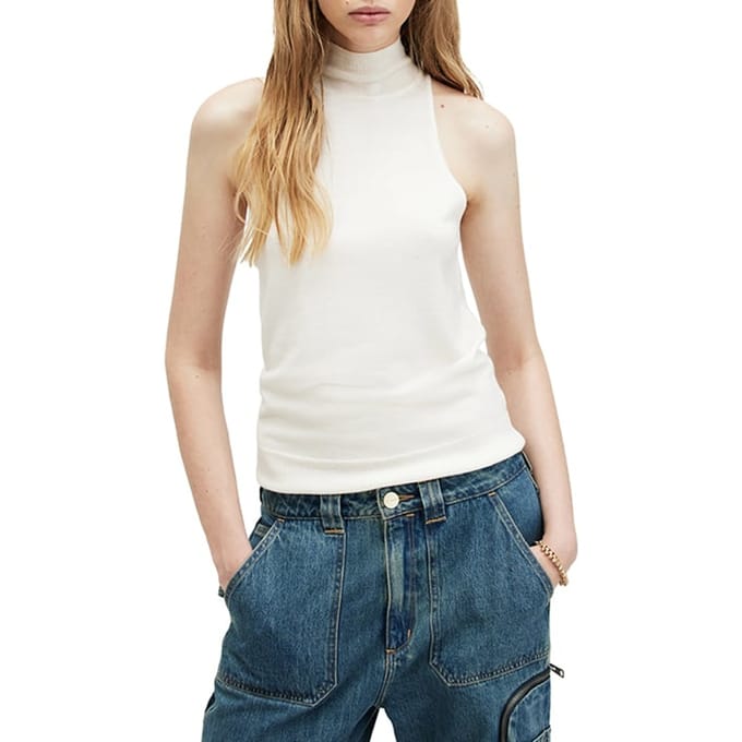 AllSaints Connie Roll Neck Chalk White Größe: L | Tanktops Outlet | Damen | Weiß
