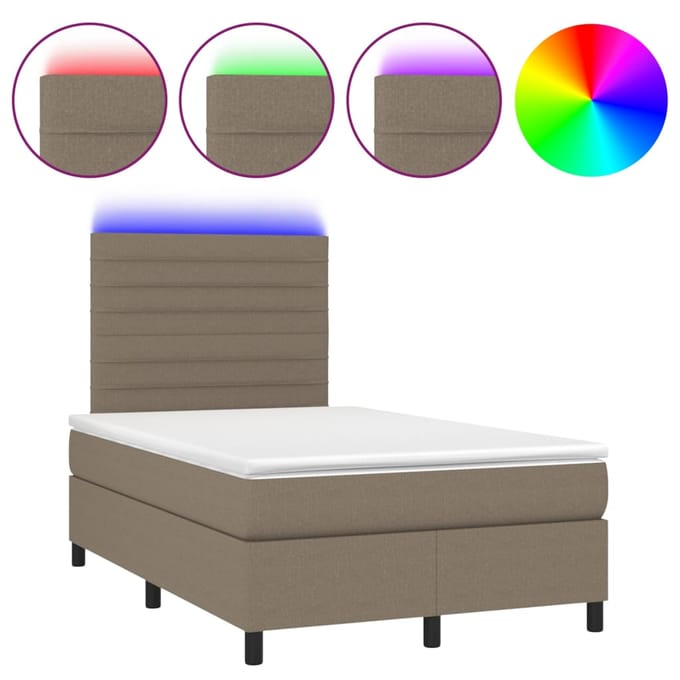 vidaXL - Boxspring - met - matras - en - LED - stof - taupe - 120x200 - cm