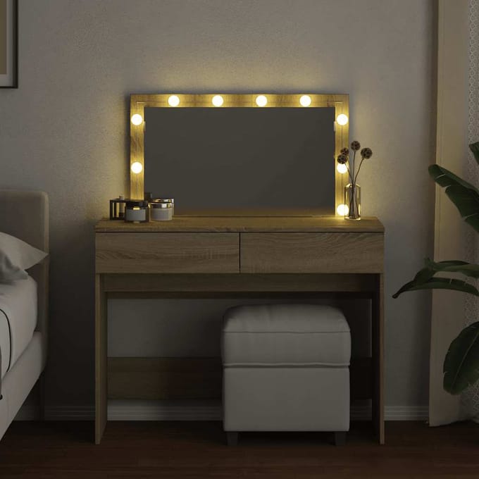 vidaXL - Kaptafel - met - LED-verlichting - 100x40x120 - cm - sonoma - eikenkleurig