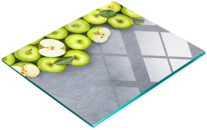 Decoratieve glazen serveerplank met groene appels, 60x52 cm
