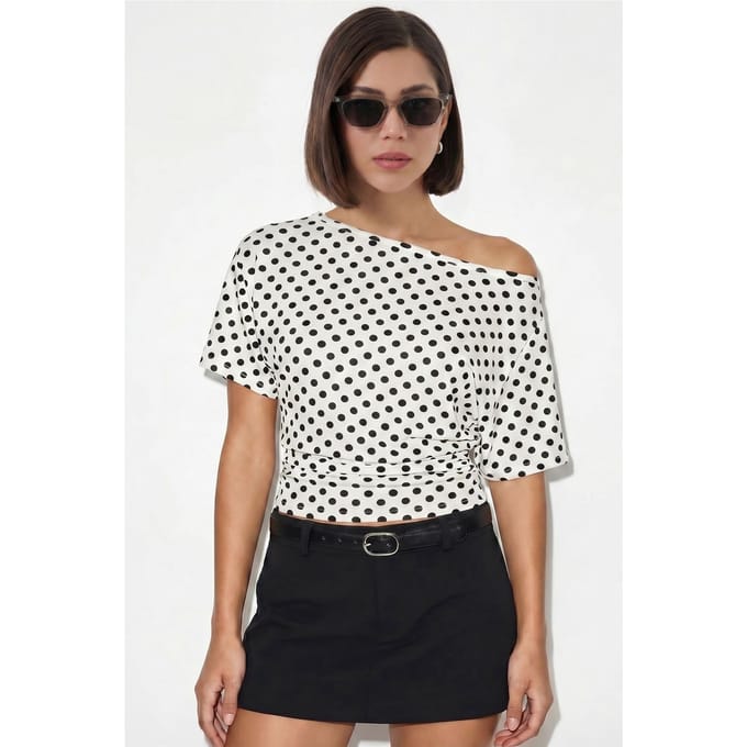 Off-Schouder Polkadot Oversized Blouse