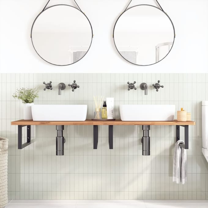 vidaXL - Badkamer - wandschap - staal - en - massief - beukenhout
