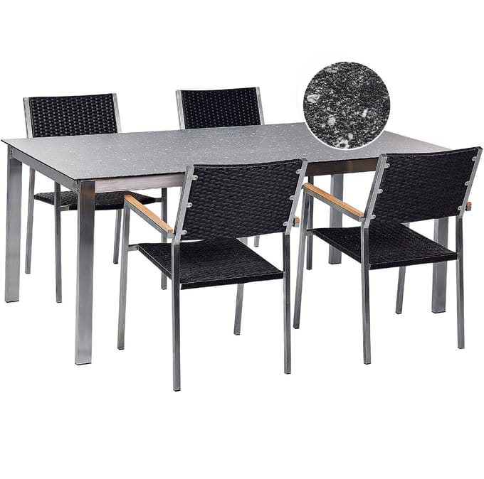 COSOLETO/GROSSETO - Tuinset 4 persoons - Zwart - Graniet/Rotan