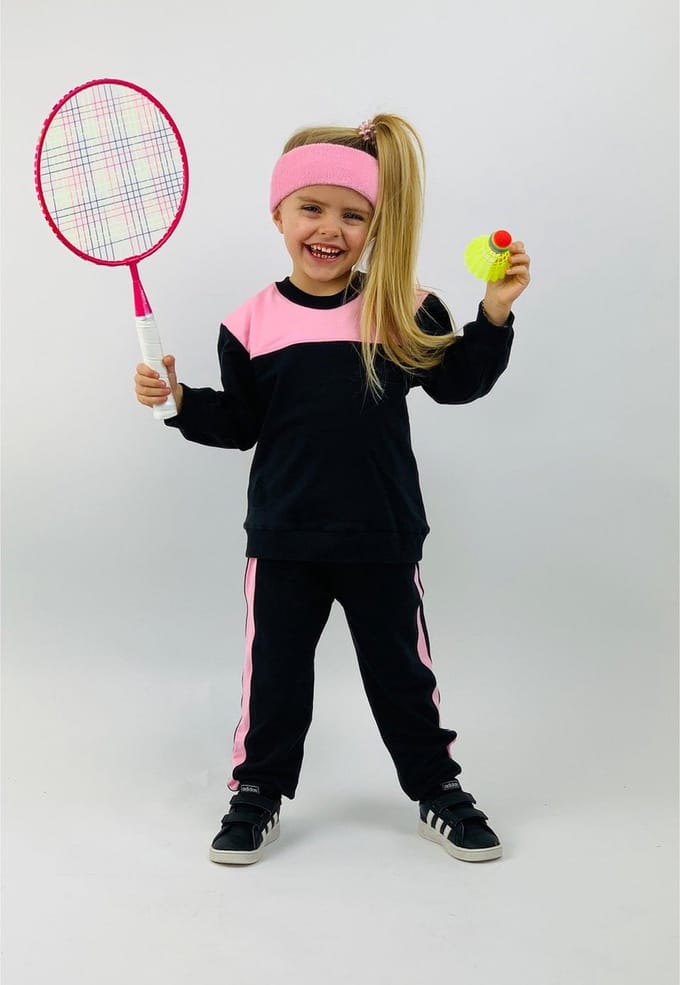 Gami Joggingpak met roze zijstreep 80 Zwart/roze