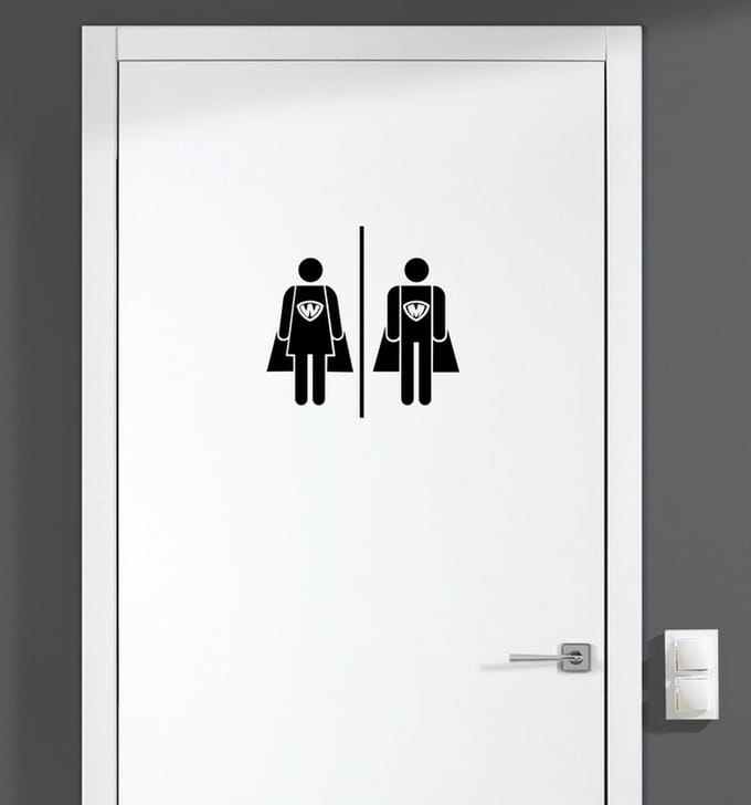 Deursticker - Superwoman & Superman - Zwart 16x16
