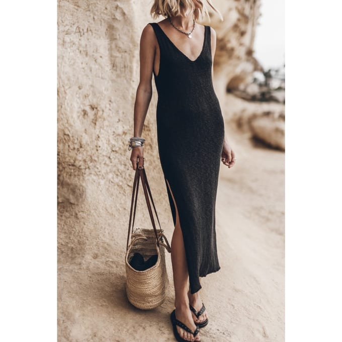 Mikuta The Black Thin Long Knit Dress Black Größe: M | Maxikleider Outlet | Damen | Schwarz
