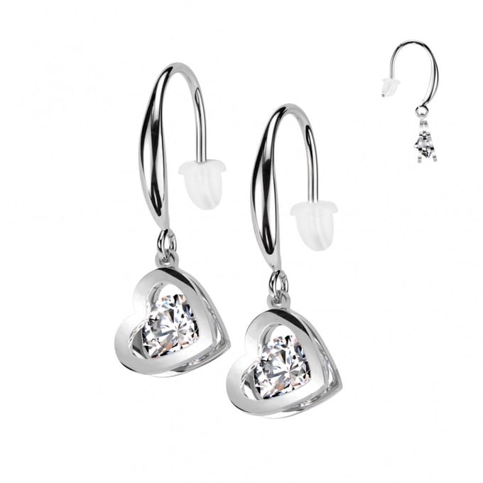 Oorbellen PVD Hollow Heart Dangle - zilver - LMPiercings