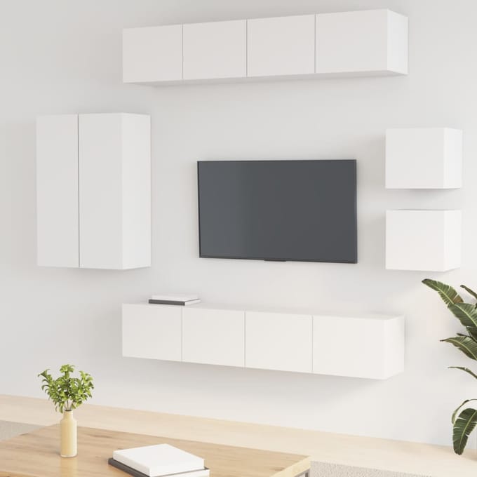 vidaXL - 8-delige - Tv-meubelset - bewerkt - hout - wit