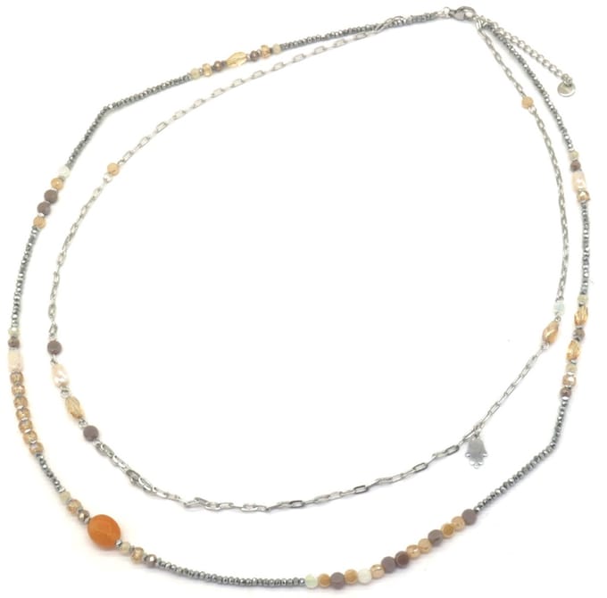 Dubbele Ketting - Kralen - RVS - Lengte 39-45 cm - Zilverkleurig