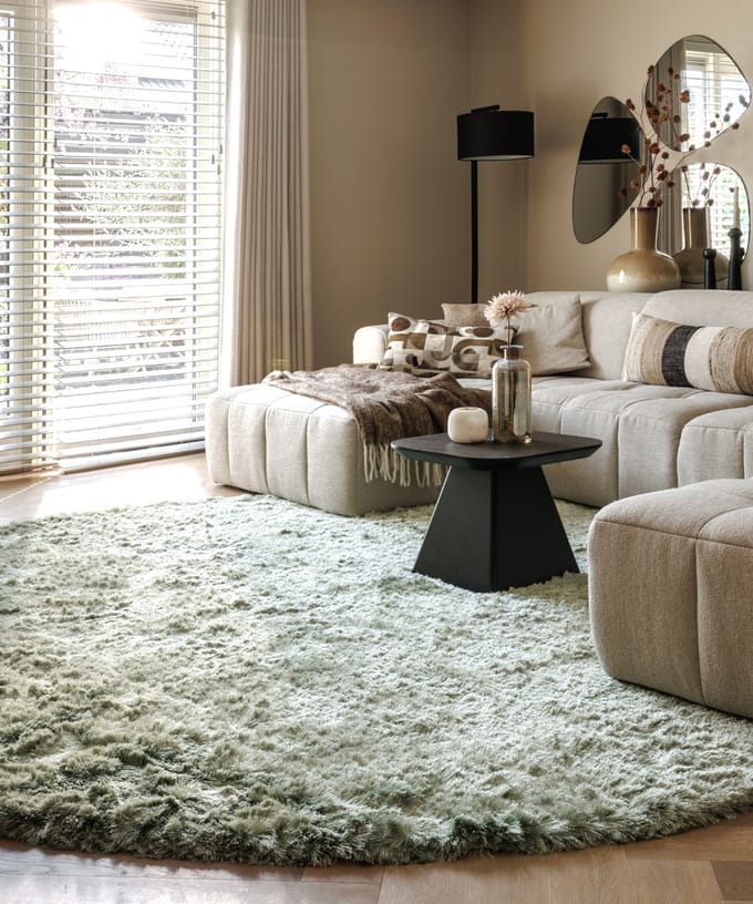 Velvet vloerkleed rond - Auréa saliegroen 200