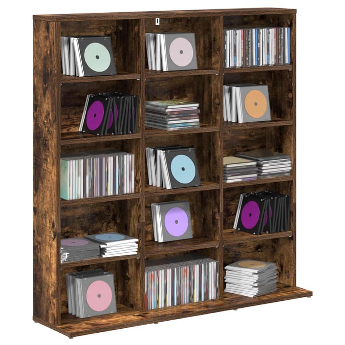 vidaXL - CD - Kast - Gerookt - eiken - 96 - x - 23,5 - x - 97,5 - cm - Bewerkt - hout