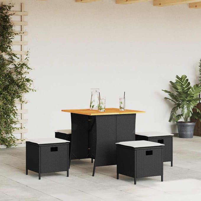 vidaXL - 5-delige - Tuinset - met - kussens - poly - rattan - zwart