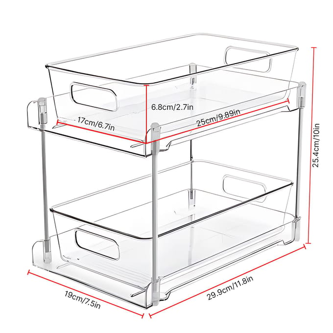 2 Stuks Dubbellaags Transparante Plastic Lade Organizer Onder Wastafel Schuiflades met Bak 2 Pack transparant