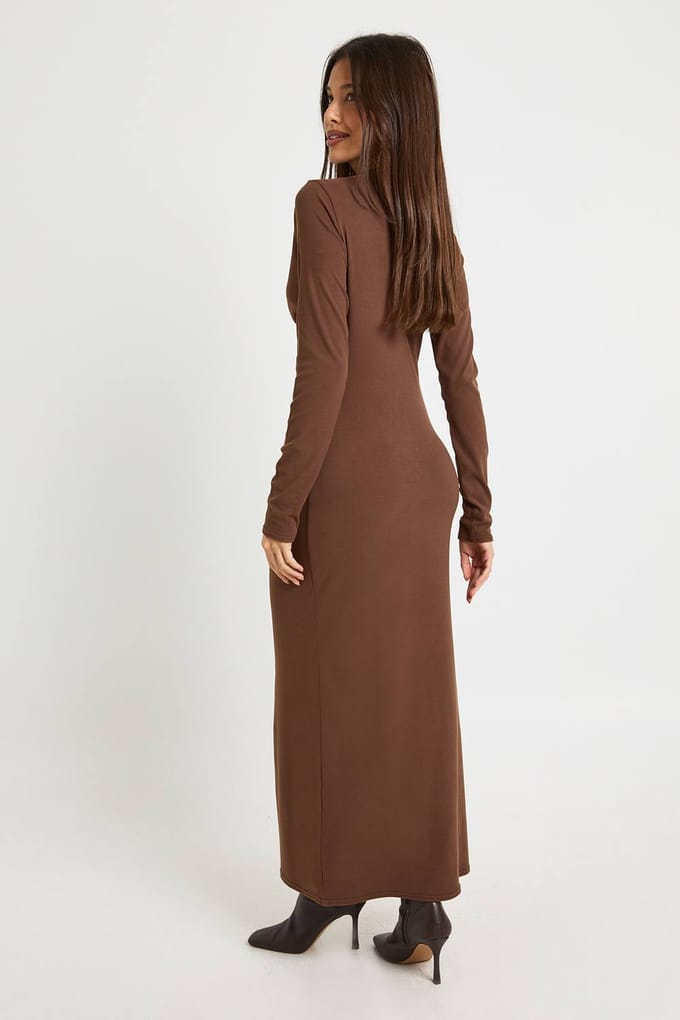 boohoo Dames Geruched lange mouwen midaxi jurk | Chocolate | Maat: 14