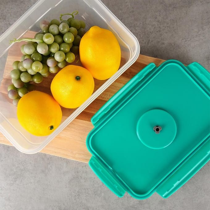 Excellent Houseware - Vacuüm Vershoudbakje - 2.3L - Met Datumaanduiding - BPA-vrij - Transparant/Turquoise