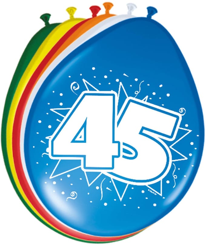 Folat Verjaardag feest ballonnen - leeftijd 45 jaar - 8x stuks - feestversiering