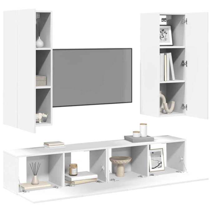vidaXL - 4-delige - Tv-meubelset - bewerkt - hout - wit
