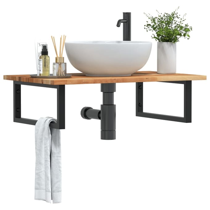 vidaXL - Badkamer - wandschap - staal - en - massief - acaciahout